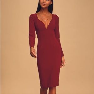 Lulu’s Burgundy Long Sleeve Bodycon Midi Dress